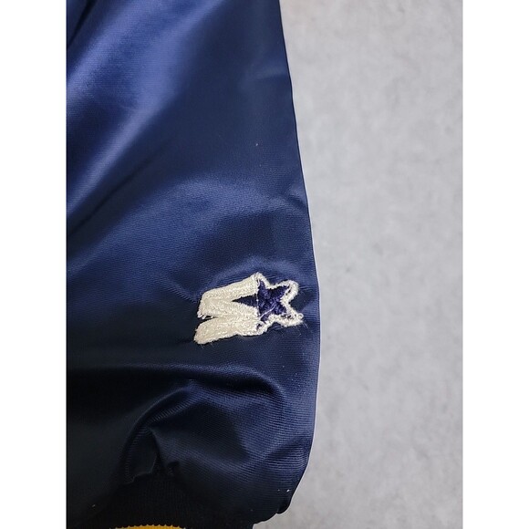 Vintage Starter Notre Dame Bomber Jacket Mens L Blue Satin Embroidered Irish 90s - Picture 7 of 14